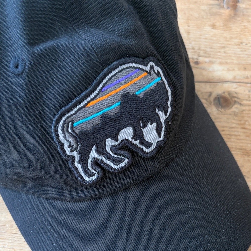 Patagonia Black Ball Cap with Buffalo Patch one size adjustable fabric strap - Picture 2 of 5